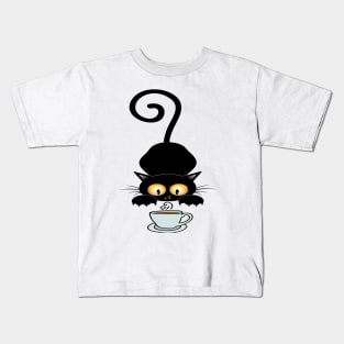 cat coffee time Kids T-Shirt